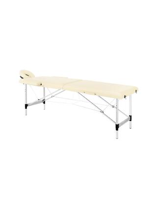 Opvouwbare massagetafel, gebalanceerd aluminium, 2-delig, crèmekleurig.
