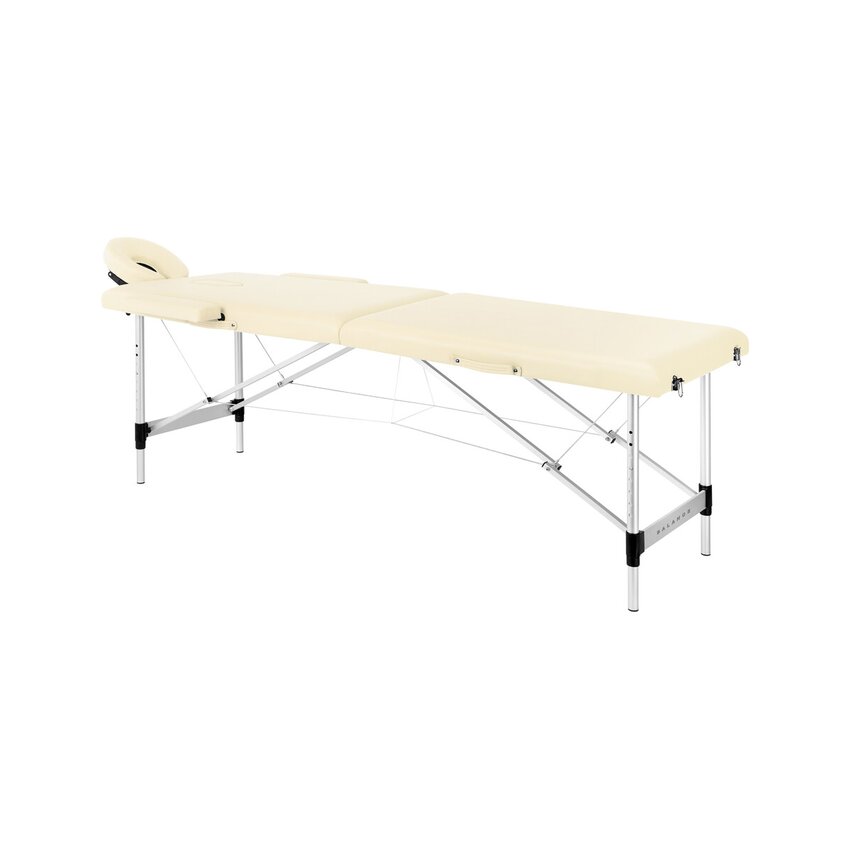 Opvouwbare massagetafel, gebalanceerd aluminium, 2-delig, crèmekleurig.